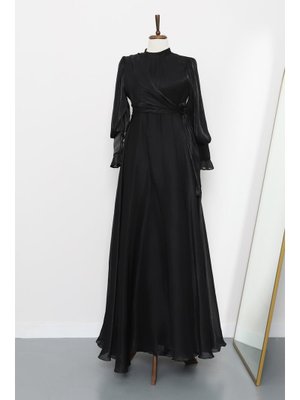 İmaj Butik Siyah Yandan Bağlamalı Abiye Elbise