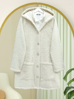 Podyumplus Krem Kapüşonlu Gold Düğmeli Cepli Sakallı Kap