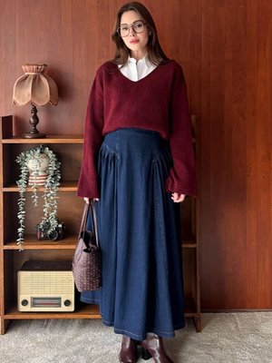 Ceylan Otantik Kot Mavi Pile Detay Etek