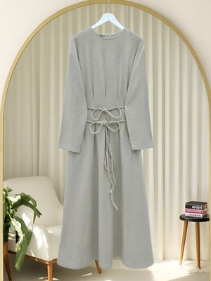 Podyumplus Bej Beli Drapeli Çift Bağcıklı Selanik Elbise