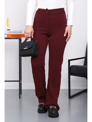 İmaj Butik Mürdüm Çimalı İspanyol Paça Pantolon