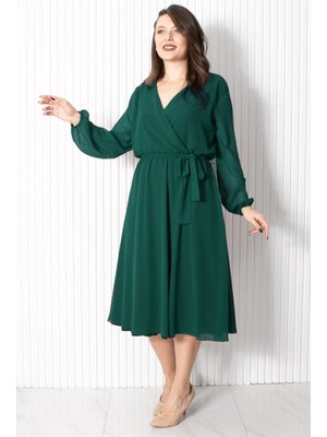 FAHİMA Kemer Detaylı Şifon Abiye Elbise Zümrüt