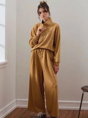 Ceylan Otantik Karamel İplik Yarım Fermuarlı Eşofman Takım