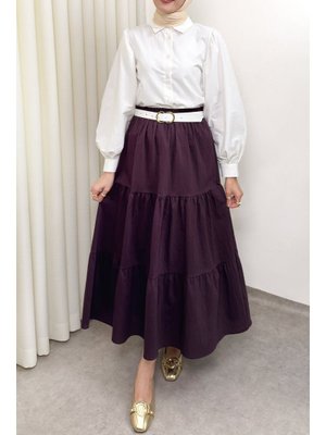 Salih Çelebi Mürdüm Paraşüt Kumaş Katlı Etek