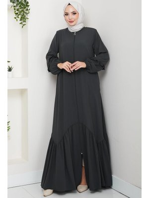 Hafsa Mina Füme Kolu Volanlı Ferace