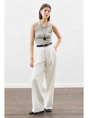 MANUKA Ekru Dona Pileli Palazzo Pantolon