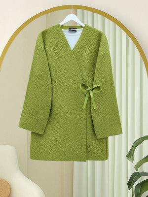 Podyumplus Yağ Yeşili Yandan Bağlamalı Buklet Kimono