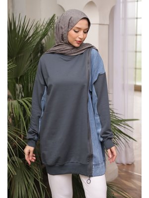 İmaj Butik Antrasit Kot Garnili Modal Tunik