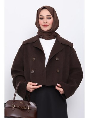 İmaj Butik Kahverengi Kısa Düğmeli Kaşe Ceket