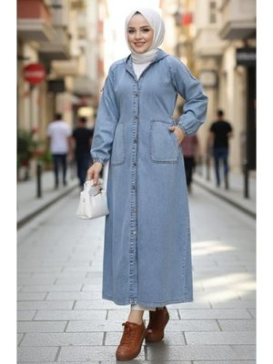 Harmatime butik Düğmeli Kapüşonlu Cepli Kot Mavi Kap