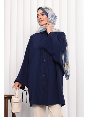 İmaj Butik Lacivert Yarasa Kol Linda Tunik