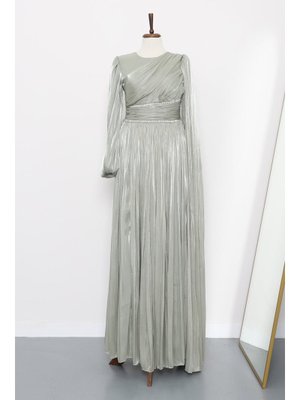 İmaj Butik Mint Bel Büzgülü Taşlı Abiye Elbise