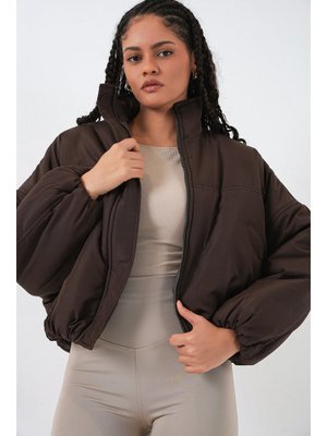 Bigdart Kahverengi Oversize Bomber Şişme Mont