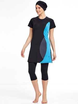 Mood by Modanisa Siyah Rozamay Yarım Kapalı Havuz Mayosu