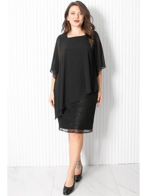 FAHİMA Siyah İncili Şifon Abiye Elbise