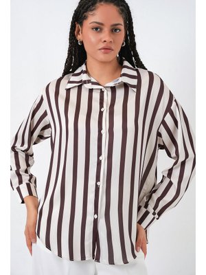 Bigdart M. Kahverengi Hafif Dökümlü Saten Gömlek