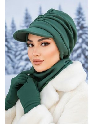 AİŞE TESETTÜR Zümrüt Kışlık Büzgülü Şapka Ve Etol Takım