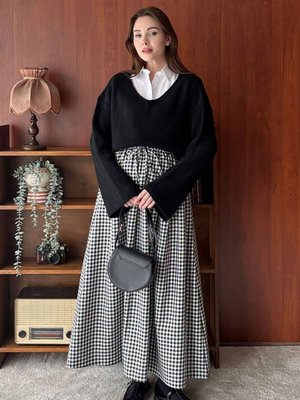 Ceylan Otantik Siyah Pötikare Fırfır Detay Poliviskon Etek