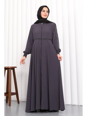 İmaj Butik Füme Kol Gipeli Fermuarlı Ferace