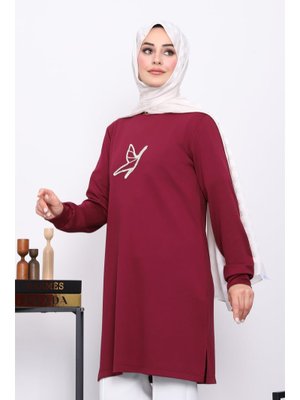 İmaj Butik Mürdüm Taş Baskılı Modal Tunik