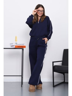 İmaj Butik Lacivert Kapüşonlu Üç İplik Sweat Hırka Pantolonlu Takım