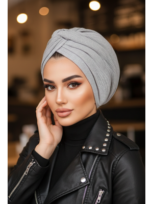 AİŞE TESETTÜR Gri Ekru Kışlık Burgu Bone