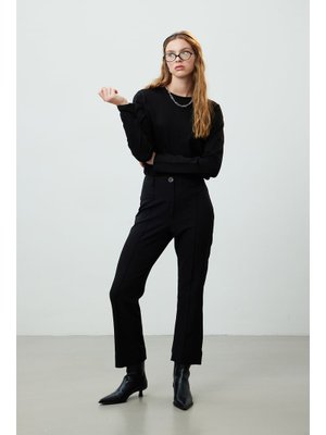 MANUKA Siyah Düz Kesim Kumaş Pantolon