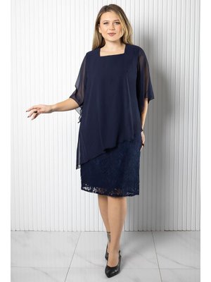 FAHİMA Lacivert İncili Şifon Abiye Elbise
