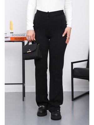 İmaj Butik Siyah Çimalı İspanyol Paça Pantolon