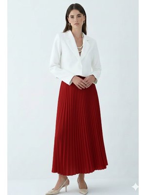 Benguen Kırmızı Piliseli Etek