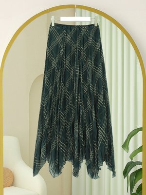 Podyumplus Haki Eteği Asimetrik Kesim Astarlı Şifon Etek