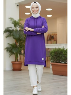 Tofisa Mor Armalı Vortex Yırtmaçlı Tunik