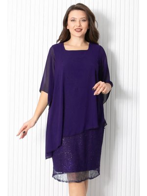 FAHİMA Mor İncili Şifon Abiye Elbise