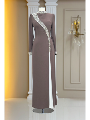 Amine Hüma Vizon İnci Abiye Elbise