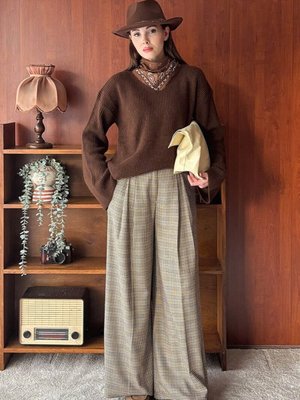 Ceylan Otantik Desenli Pile Detay Palazzo Pantolon Kaz Ayağı