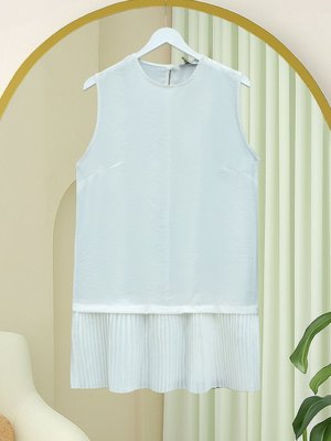 Podyumplus Beyaz Eteği Pliseli Sıfır Kol Modal İçlik