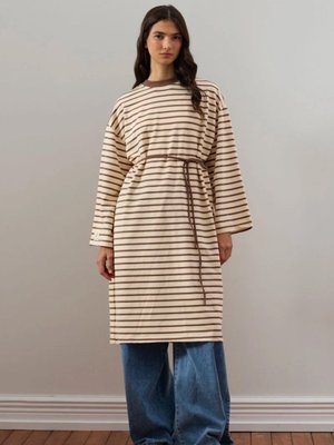 Ceylan Otantik Vizon İplik Çizgili Tunik