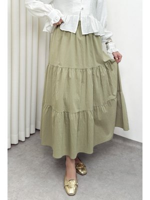 Salih Çelebi Açık Haki Paraşüt Kumaş Katlı Etek