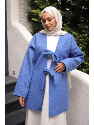 İmaj Butik İndigo Önü Bağlamalı Buklet Kimono Ceket