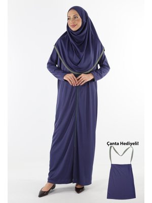 Plistre 2199_ Tek Parça Kaymaz Başörtülü Ve Fermuarlı Namaz Elbisesi Bone Takmaya Son Ferace