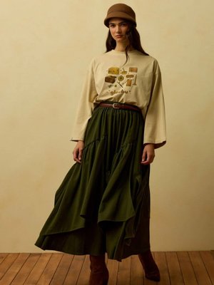 Ceylan Otantik Haki Poliviskon Bohem Kat Etek