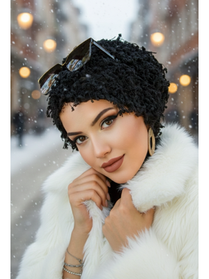 AİŞE TESETTÜR Siyah Makarna Boru Bone