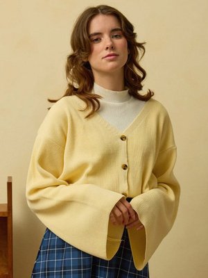 Ceylan Otantik Sarı İspanyol Kol Triko Hırka Soft