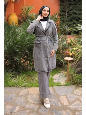 İmaj Butik Füme Kol Apoletli Kot Trenç