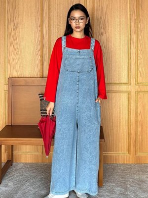 Ceylan Otantik Kot Salopet Tulum Buz Mavisi