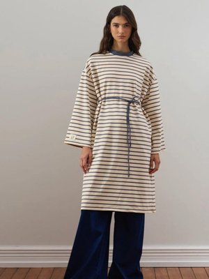 Ceylan Otantik Antrasit İplik Çizgili Tunik