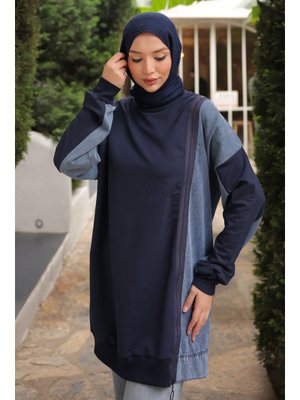 İmaj Butik Lacivert Kot Garnili Modal Tunik