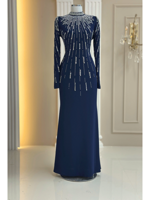 Amine Hüma Lacivert Ayla Abiye Elbise