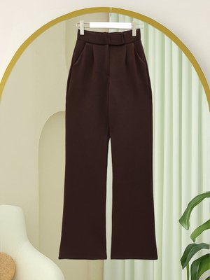 Podyumplus Kahve Beli Cırtcırt Detay Boru Paça Kumaş Pantolon