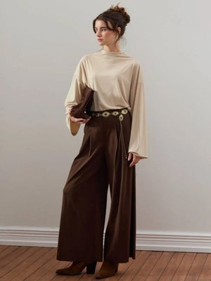 Ceylan Otantik Acı Kahve Jarse Bluz & Pile Detay Palazzo Pantolon Bej